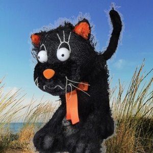 Carlton Cards Black Scary Halloween decor Cat Plush Stuffed Animal